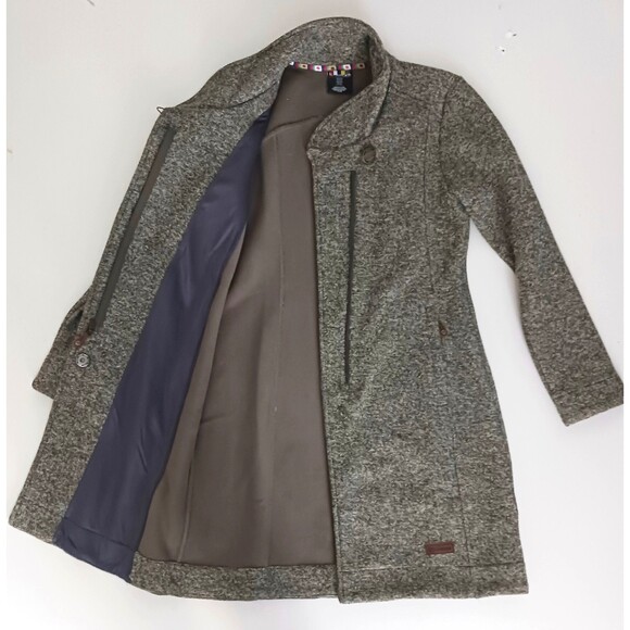 Sherpa Adventure Lhamu Jacket Gray Fleece Knit Zip Front Knee Length Sz M - Picture 10 of 15